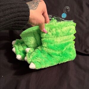 Green Dinosaur Plush Slippers